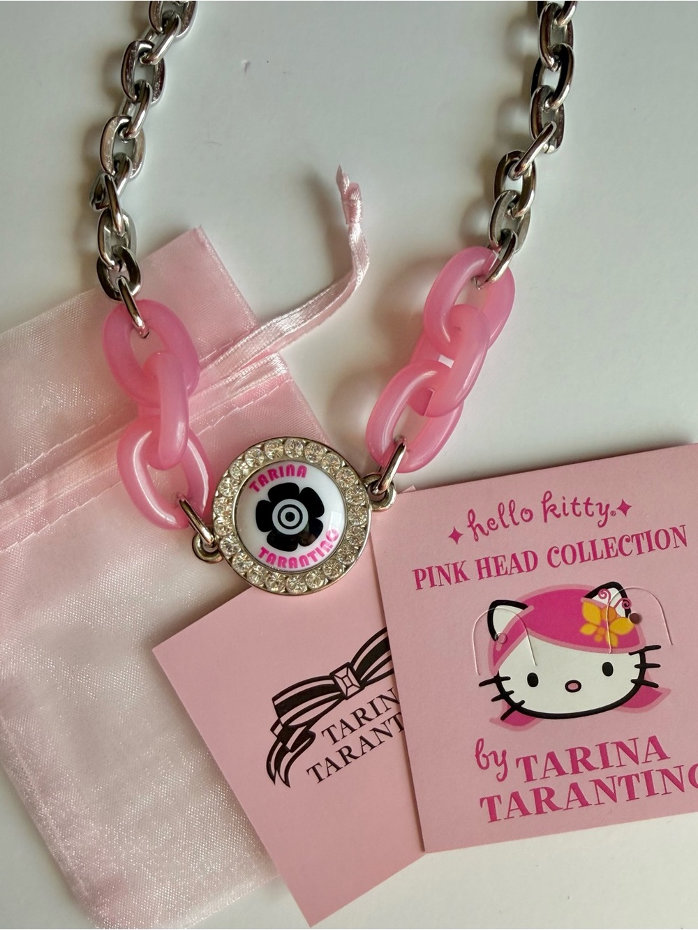 Super Rare! Tarina Tarantino Hello Kitty Pink Head Mod Necklace Choker